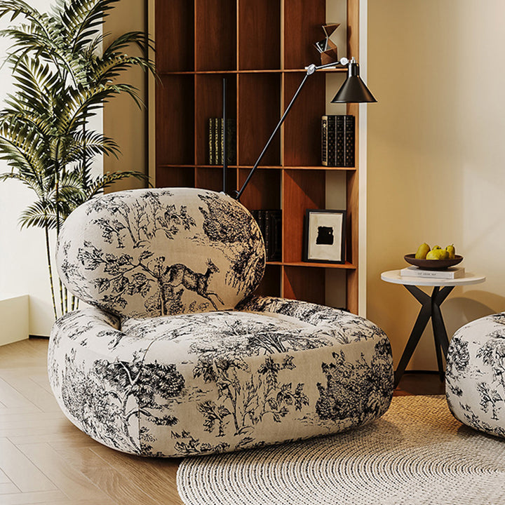 Conjunto de Silla y Mesa Cuadrada con Estampado de Cara de Jungla en Tela Tradicional Francesa con Madera y Esponja para Sala de Estar 
