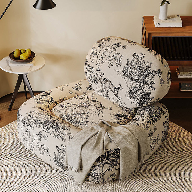 Conjunto de Silla y Mesa Cuadrada con Estampado de Cara de Jungla en Tela Tradicional Francesa con Madera y Esponja para Sala de Estar 