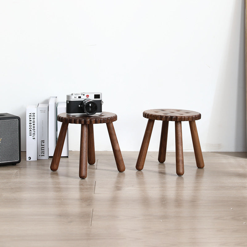Contemporary Creative Kids Walnut Round Cookie Low Stool Backless For Entryway