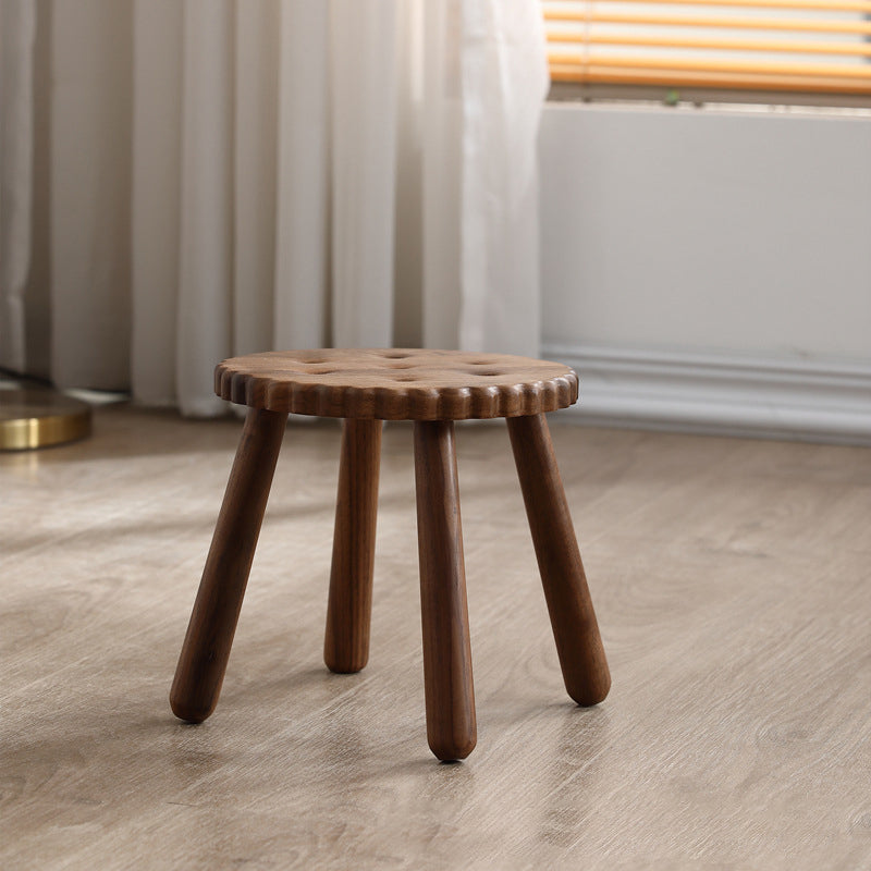 Contemporary Creative Kids Walnut Round Cookie Low Stool Backless For Entryway