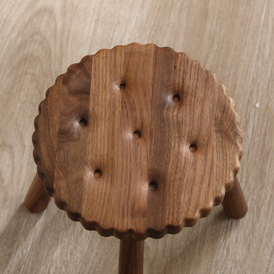 Contemporary Creative Kids Walnut Round Cookie Low Stool Backless For Entryway