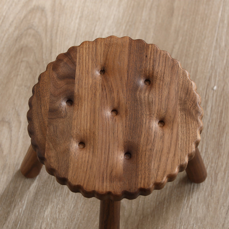 Contemporary Creative Kids Walnut Round Cookie Low Stool Backless For Entryway