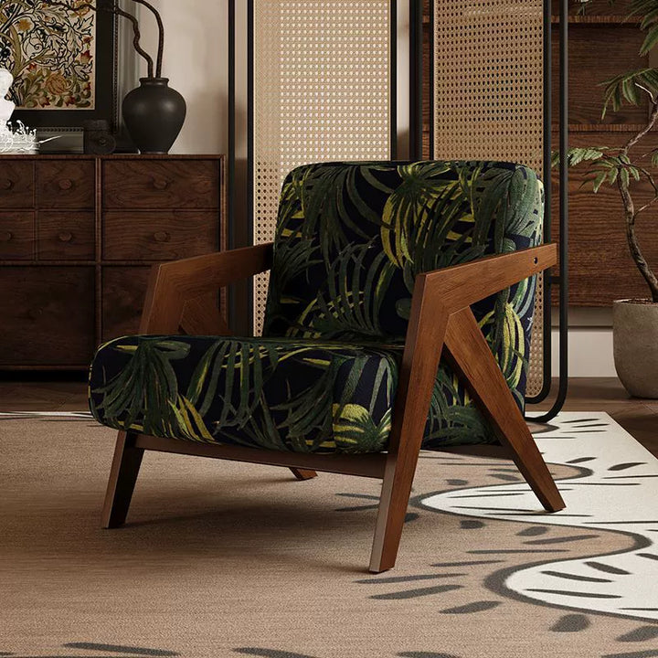 Tissu rétro contemporain Éponge Bois de frêne Carré Flèche Accent Chaise Dossier Accoudoir Pour salon 