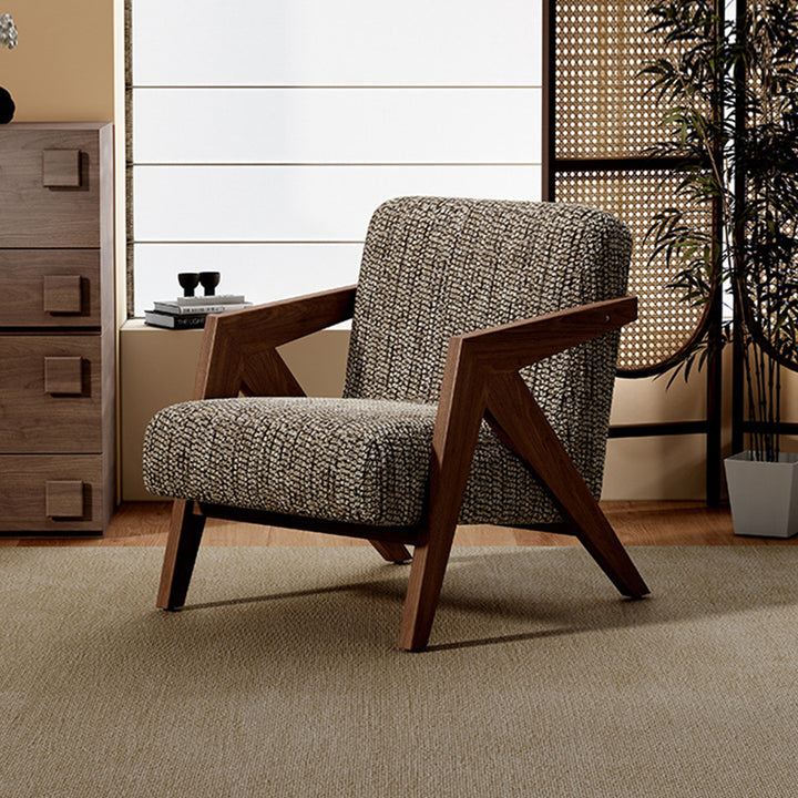 Tissu rétro contemporain Éponge Bois de frêne Carré Flèche Accent Chaise Dossier Accoudoir Pour salon 
