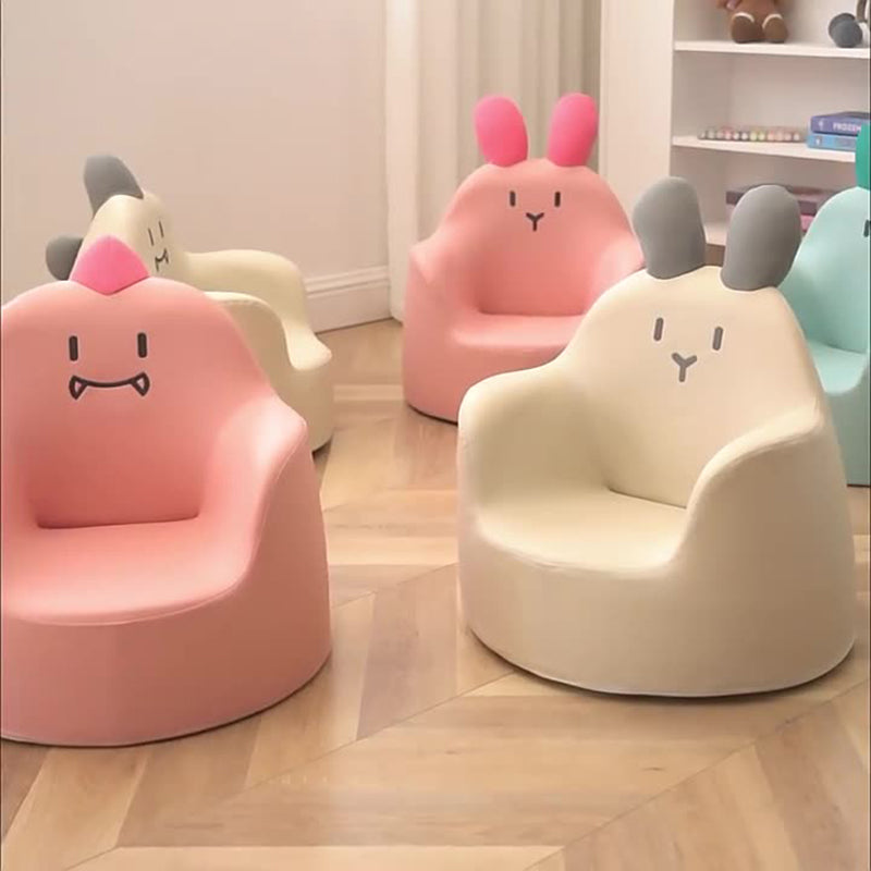 Contemporary Creative Kids Cartoon Animal Leather Foam Rabbit Bear Dinosaur Low Stool Backrest Armrest For Dining Room