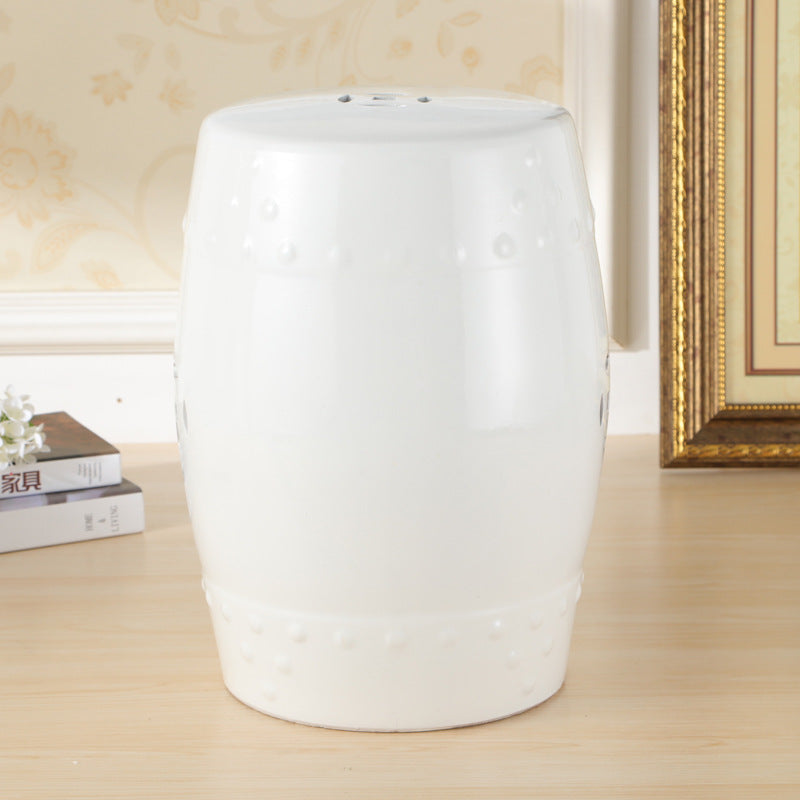 Traditional European Ceramic Hand Painted Bird Flower Drum Cylinder Footstool Backless For Living Room