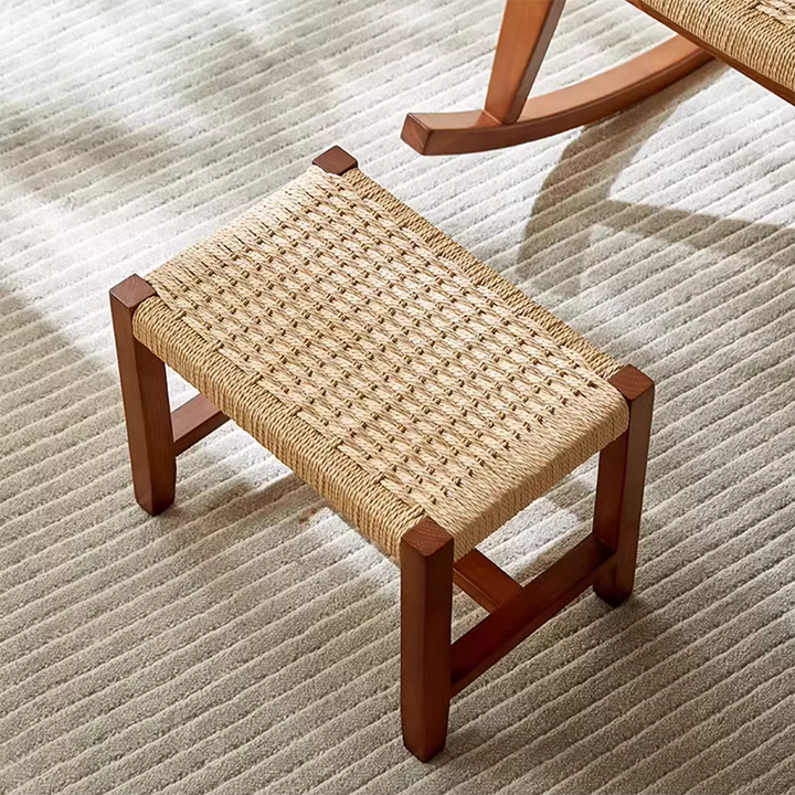 Silla mecedora rectangular de mimbre de madera de fresno tejida tradicional japonesa con reposabrazos y reposapiés para sala de estar 