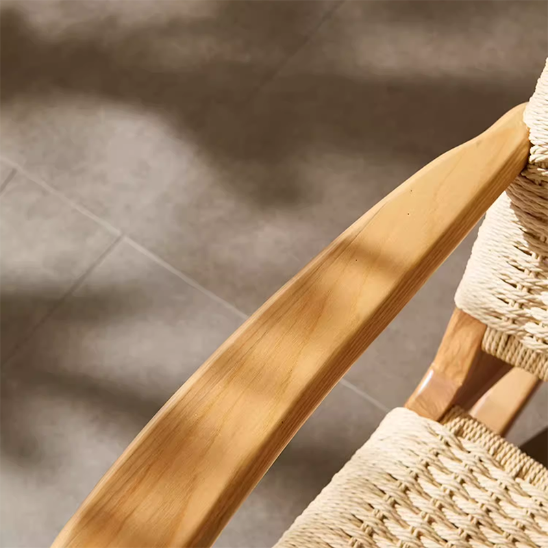 Traditional Japanese Weaving Ash Wood Rattan Rectangular Rocking Chair Recliner Armrest Footstool For Living Room