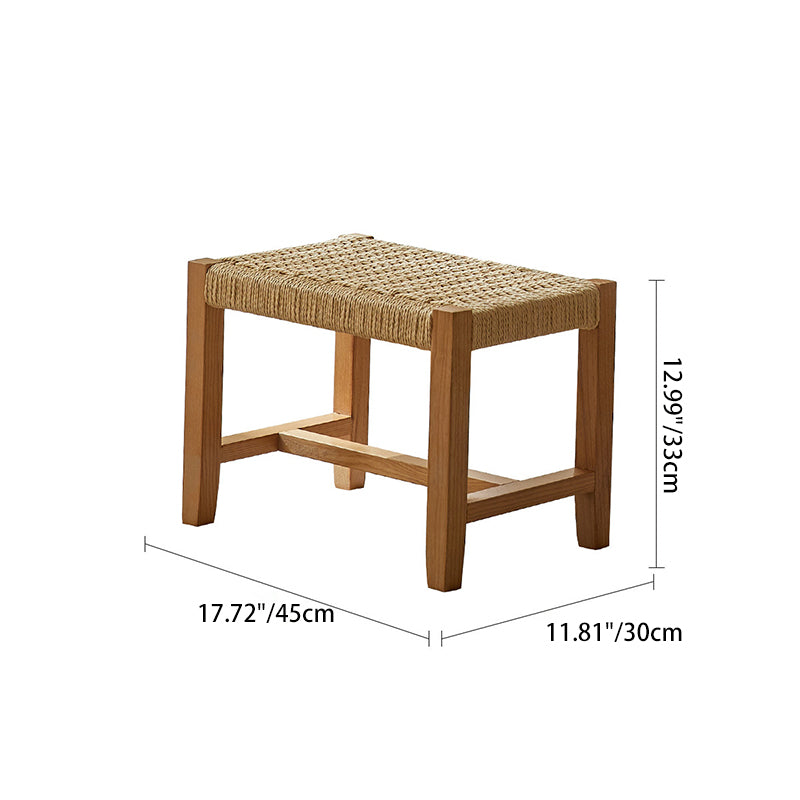 Traditional Japanese Weaving Ash Wood Rattan Rectangular Rocking Chair Recliner Armrest Footstool For Living Room