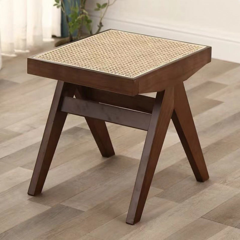 Tissage japonais traditionnel en bois de caoutchouc et rotin Tabouret bas rectangulaire carré sans dossier pour salle à manger 