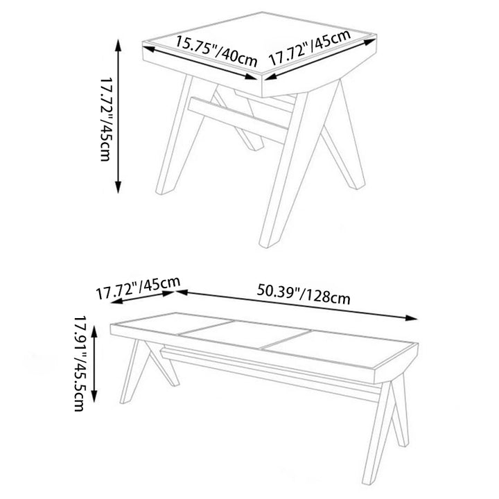 Tissage japonais traditionnel en bois de caoutchouc et rotin Tabouret bas rectangulaire carré sans dossier pour salle à manger 