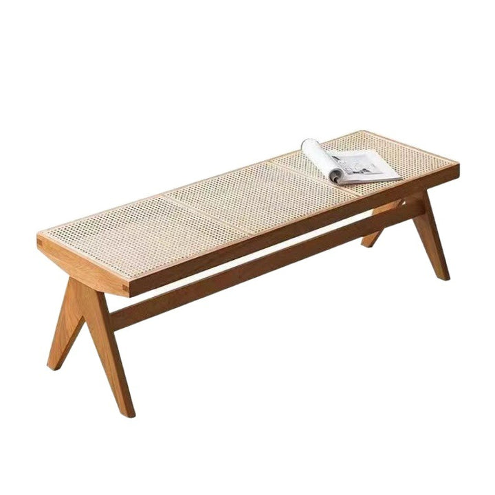 Tissage japonais traditionnel en bois de caoutchouc et rotin Tabouret bas rectangulaire carré sans dossier pour salle à manger 