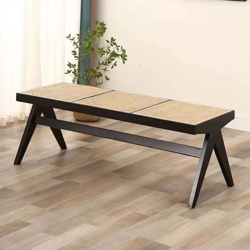 Tissage japonais traditionnel en bois de caoutchouc et rotin Tabouret bas rectangulaire carré sans dossier pour salle à manger 