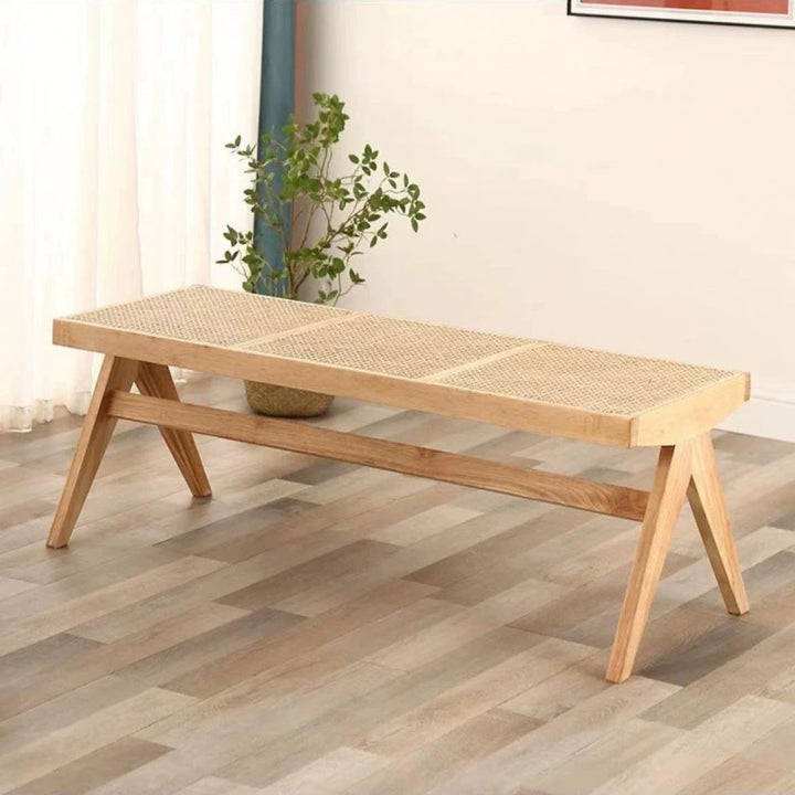 Tissage japonais traditionnel en bois de caoutchouc et rotin Tabouret bas rectangulaire carré sans dossier pour salle à manger 