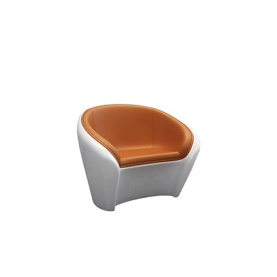 Contemporary Scandinavian Leather Fiberglass Oval Accent Chair & Table Set For Living Room