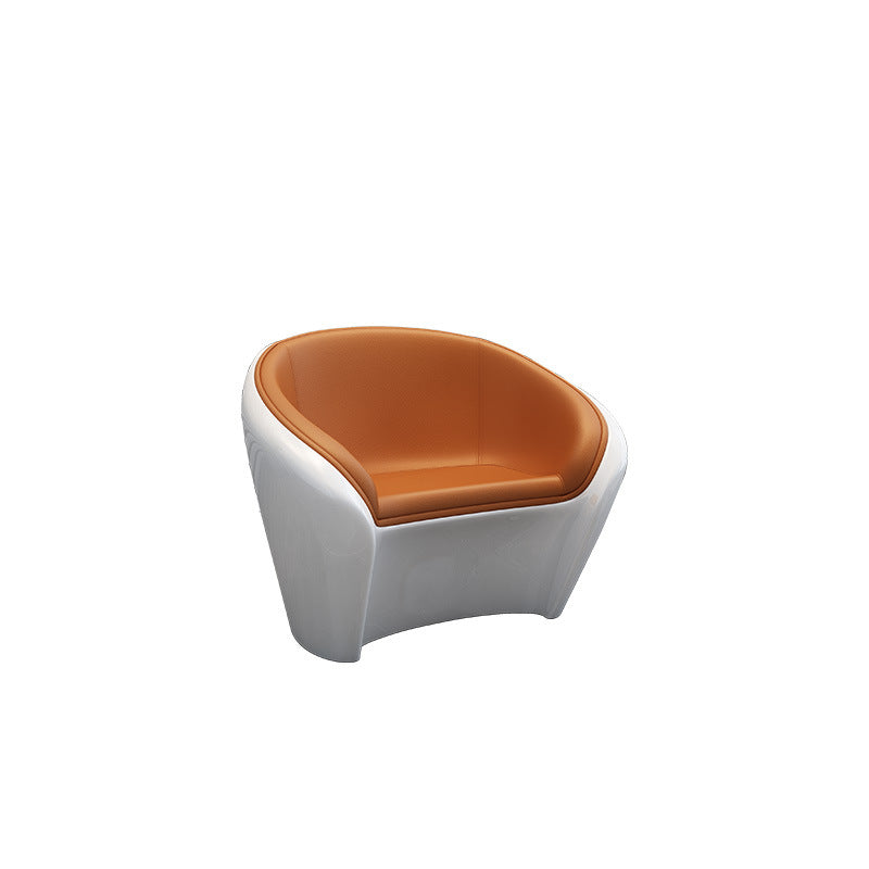 Contemporary Scandinavian Leather Fiberglass Oval Accent Chair & Table Set For Living Room