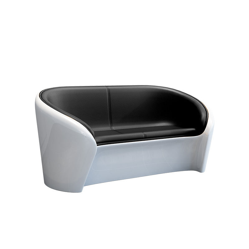 Contemporary Scandinavian Leather Fiberglass Oval Accent Chair & Table Set For Living Room
