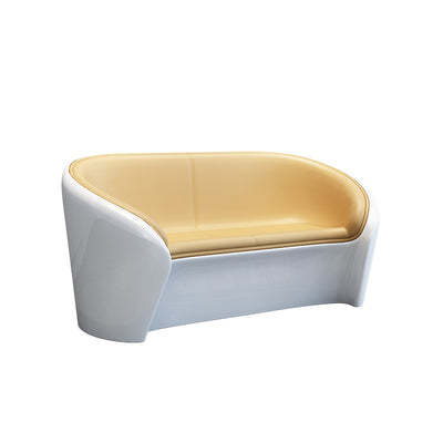 Contemporary Scandinavian Leather Fiberglass Oval Accent Chair & Table Set For Living Room
