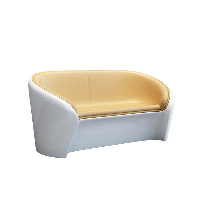 Contemporary Scandinavian Leather Fiberglass Oval Accent Chair & Table Set For Living Room