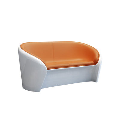Contemporary Scandinavian Leather Fiberglass Oval Accent Chair & Table Set For Living Room