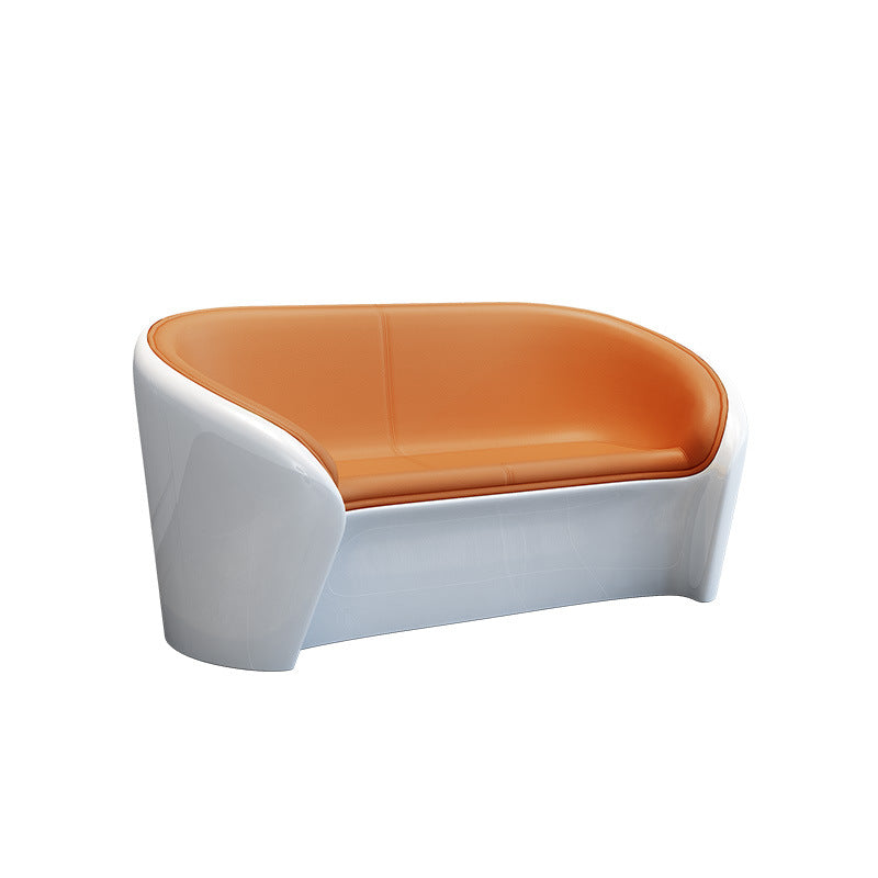 Contemporary Scandinavian Leather Fiberglass Oval Accent Chair & Table Set For Living Room