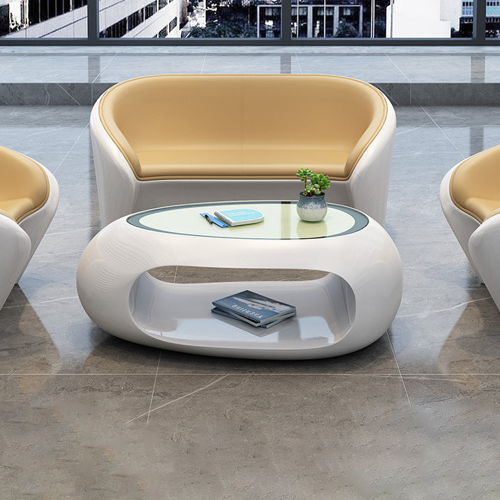 Contemporary Scandinavian Leather Fiberglass Oval Accent Chair & Table Set For Living Room