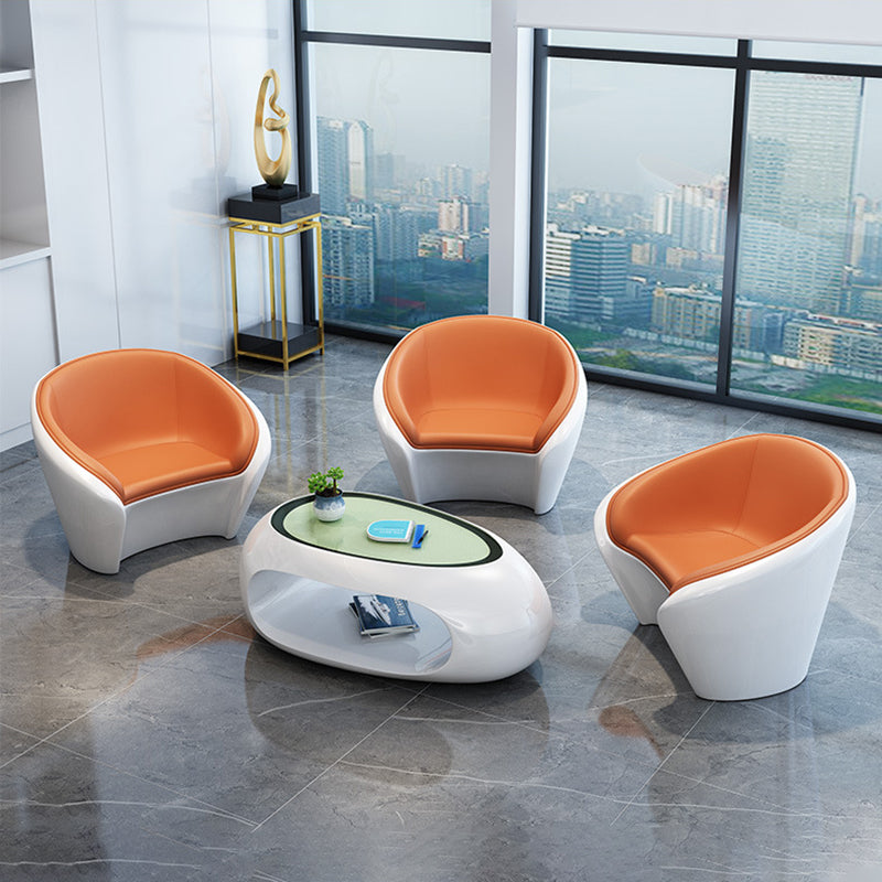 Contemporary Scandinavian Leather Fiberglass Oval Accent Chair & Table Set For Living Room