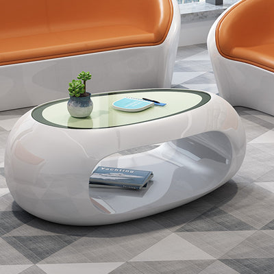 Contemporary Scandinavian Leather Fiberglass Oval Accent Chair & Table Set For Living Room