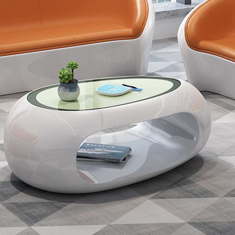 Contemporary Scandinavian Leather Fiberglass Oval Accent Chair & Table Set For Living Room