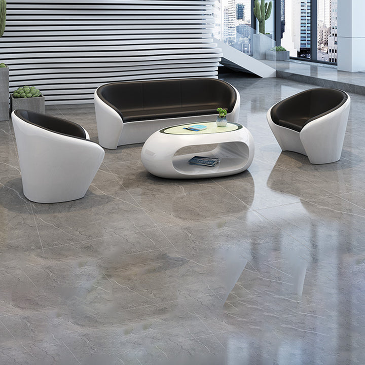 Ensemble de chaise et table ovale en fibre de verre et cuir artificiel scandinave contemporain pour salon 