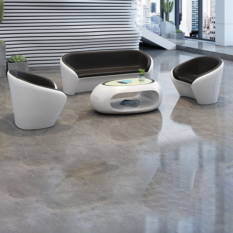 Contemporary Scandinavian Leather Fiberglass Oval Accent Chair & Table Set For Living Room