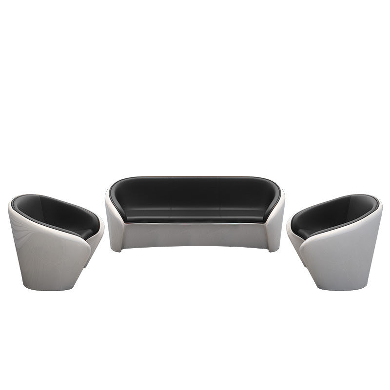Contemporary Scandinavian Leather Fiberglass Oval Accent Chair & Table Set For Living Room
