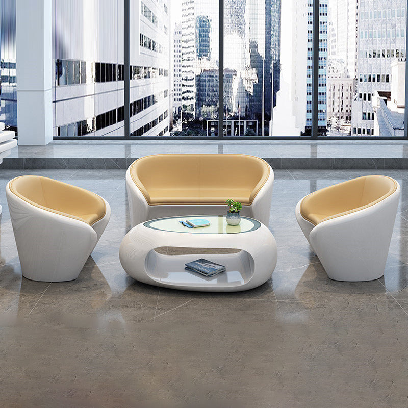 Contemporary Scandinavian Leather Fiberglass Oval Accent Chair & Table Set For Living Room
