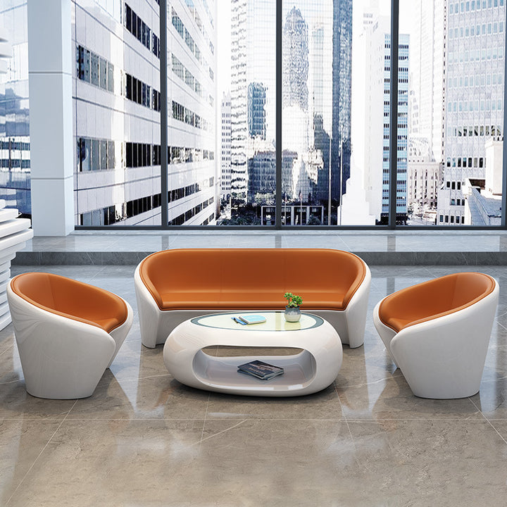 Ensemble de chaise et table ovale en fibre de verre et cuir artificiel scandinave contemporain pour salon 