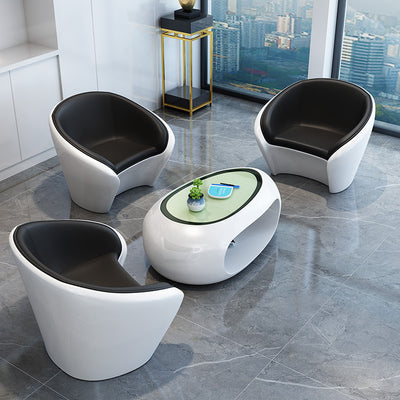 Contemporary Scandinavian Leather Fiberglass Oval Accent Chair & Table Set For Living Room