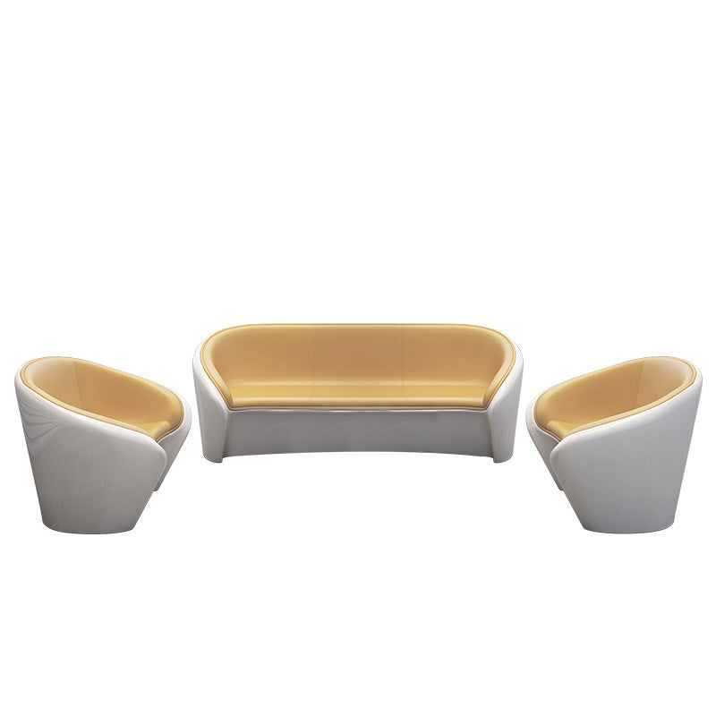 Contemporary Scandinavian Leather Fiberglass Oval Accent Chair & Table Set For Living Room