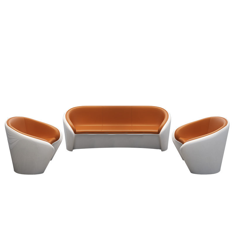 Contemporary Scandinavian Leather Fiberglass Oval Accent Chair & Table Set For Living Room