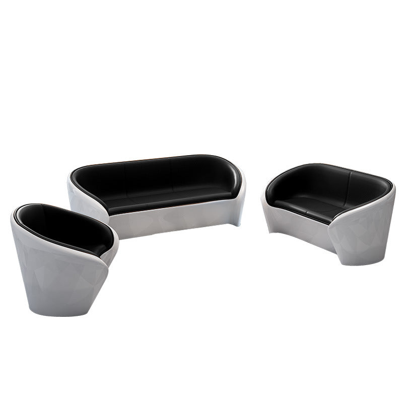 Contemporary Scandinavian Leather Fiberglass Oval Accent Chair & Table Set For Living Room