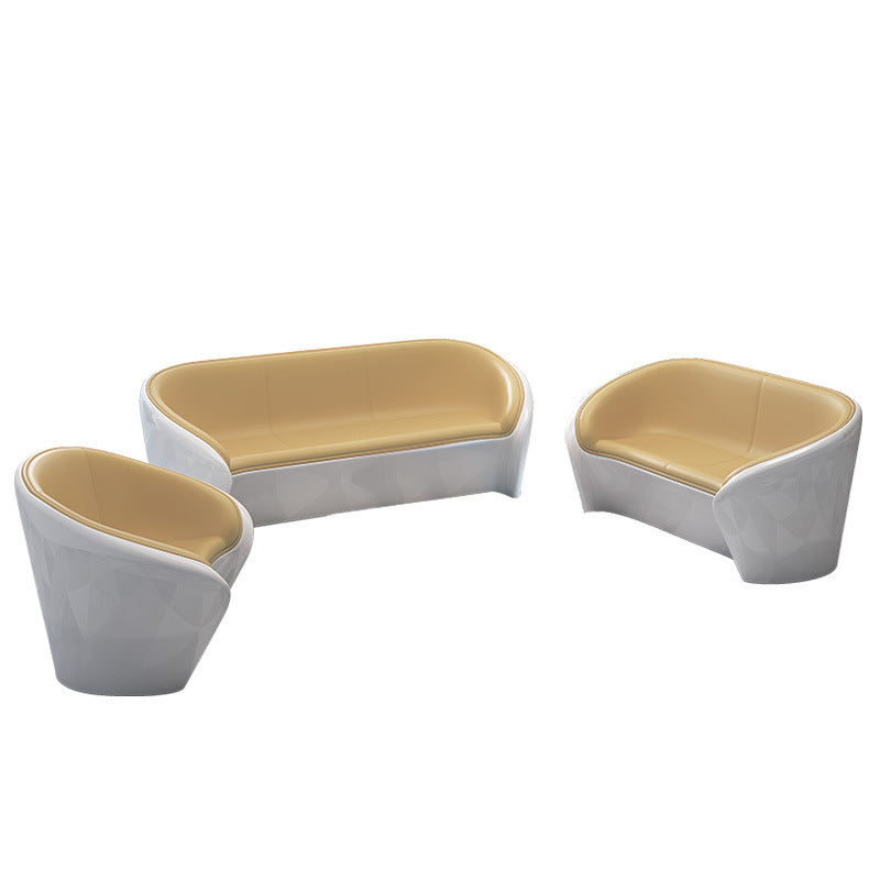 Contemporary Scandinavian Leather Fiberglass Oval Accent Chair & Table Set For Living Room