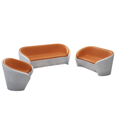 Contemporary Scandinavian Leather Fiberglass Oval Accent Chair & Table Set For Living Room