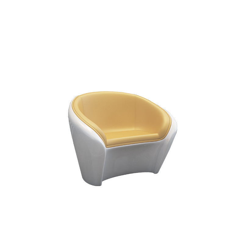 Contemporary Scandinavian Leather Fiberglass Oval Accent Chair & Table Set For Living Room