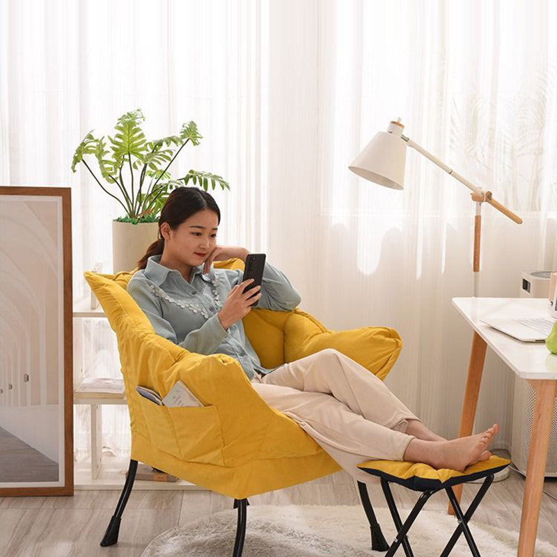 Contemporary Scandinavian Fabric Deerskin Flannel Steel Cotton Petal Square Accent Chair Backrest Detachable Storage Bag For Bedroom