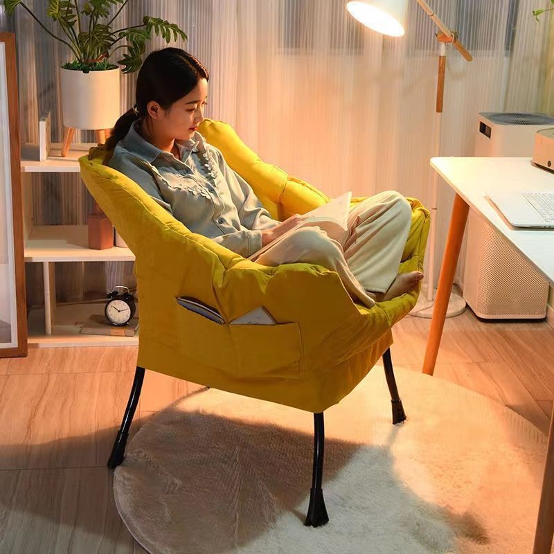 Contemporary Scandinavian Fabric Deerskin Flannel Steel Cotton Petal Square Accent Chair Backrest Detachable Storage Bag For Bedroom