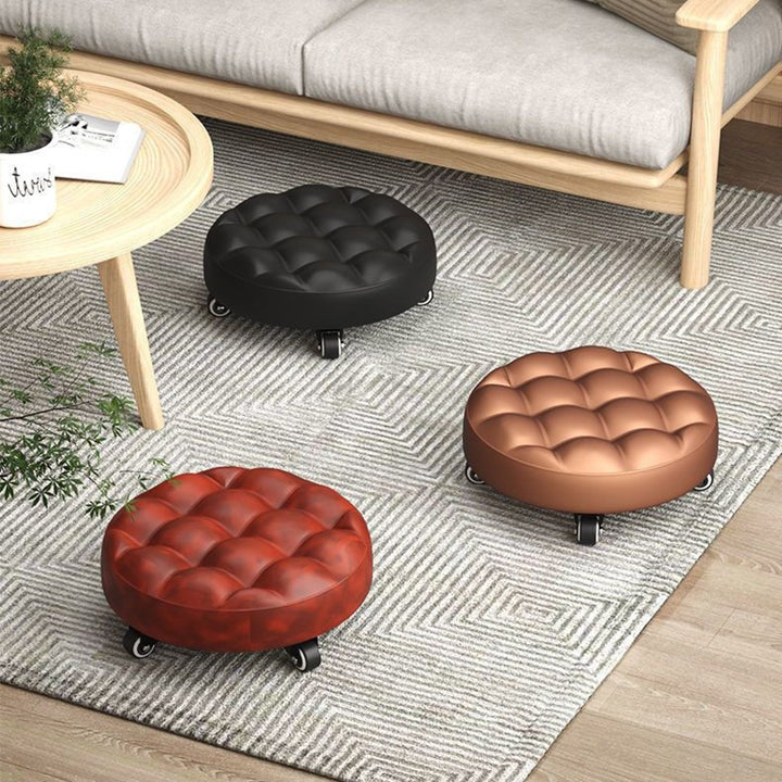 Contemporary Retro Artificial Leather Sponge Plate Bread Round Low Stool Backless Movable For Entryway