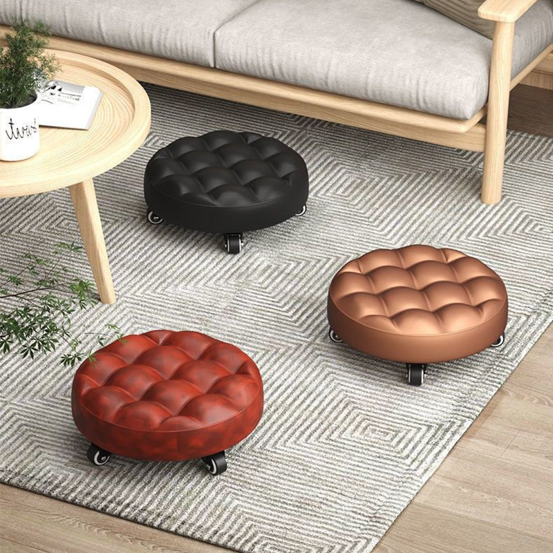 Contemporary Retro Leather Sponge Plate Bread Round Low Stool Backless Movable For Entryway