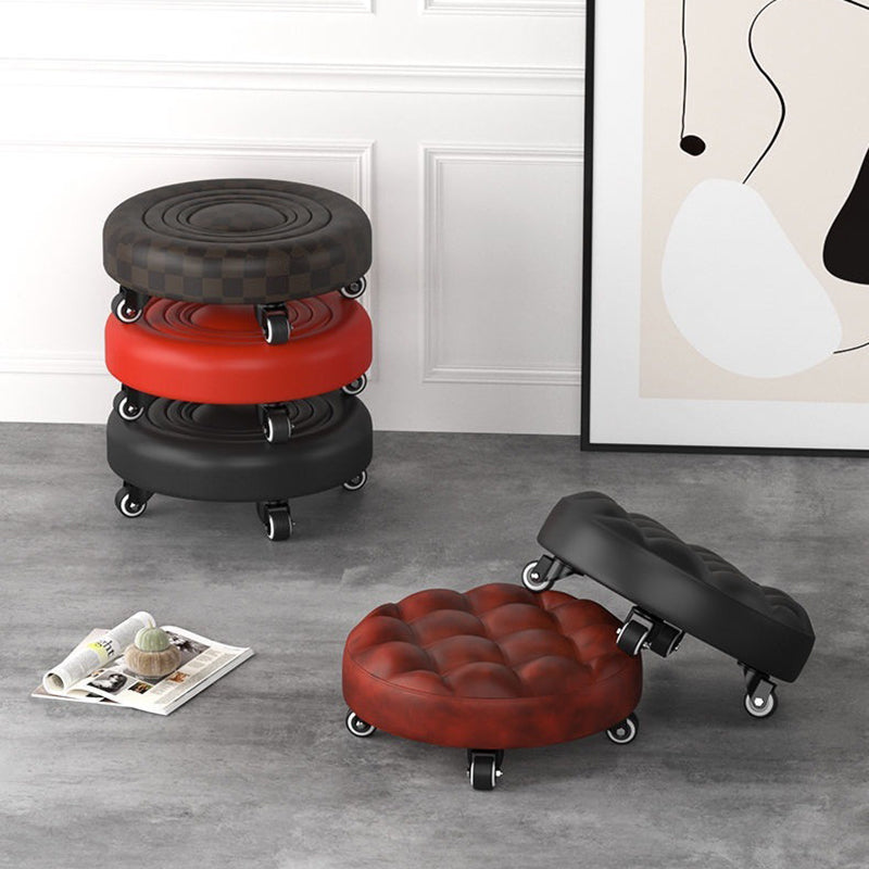 Contemporary Retro Leather Sponge Plate Bread Round Low Stool Backless Movable For Entryway