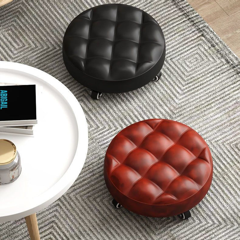Contemporary Retro Leather Sponge Plate Bread Round Low Stool Backless Movable For Entryway