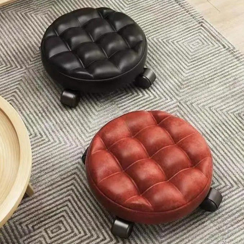 Contemporary Retro Leather Sponge Plate Bread Round Low Stool Backless Movable For Entryway