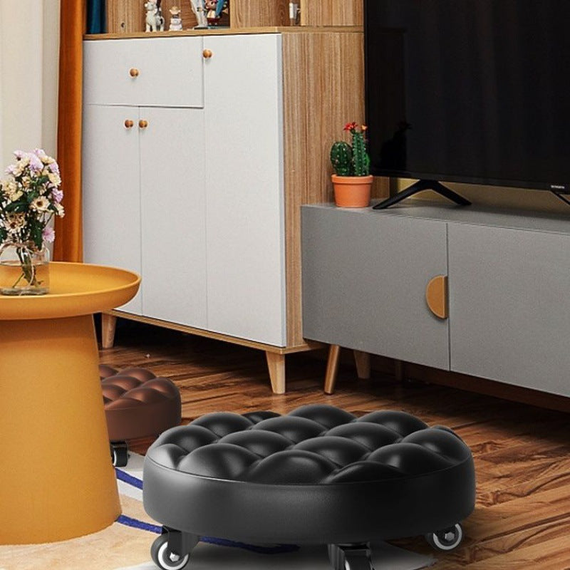 Contemporary Retro Leather Sponge Plate Bread Round Low Stool Backless Movable For Entryway