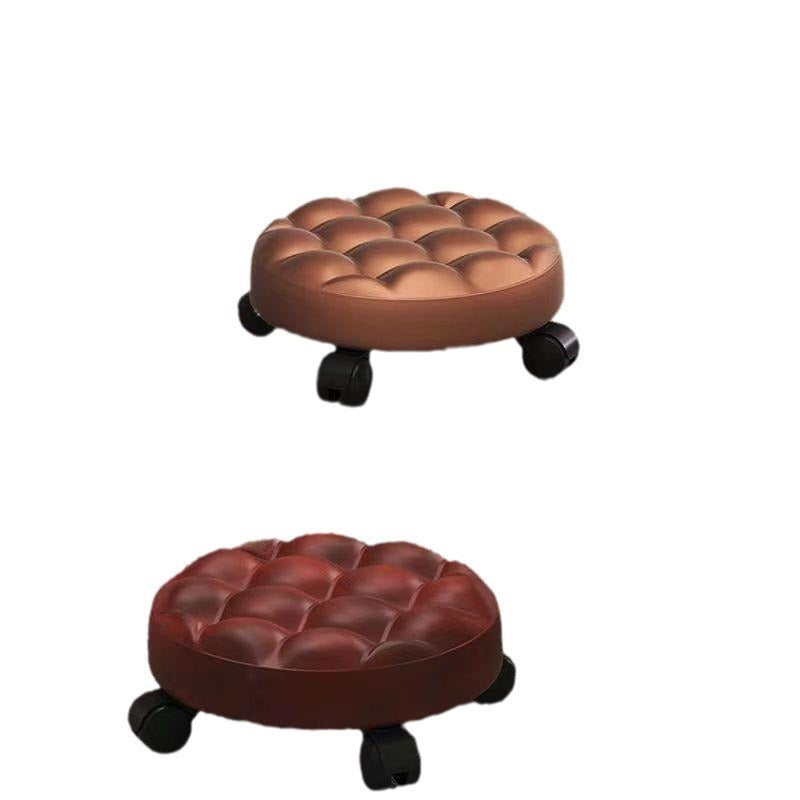 Contemporary Retro Leather Sponge Plate Bread Round Low Stool Backless Movable For Entryway